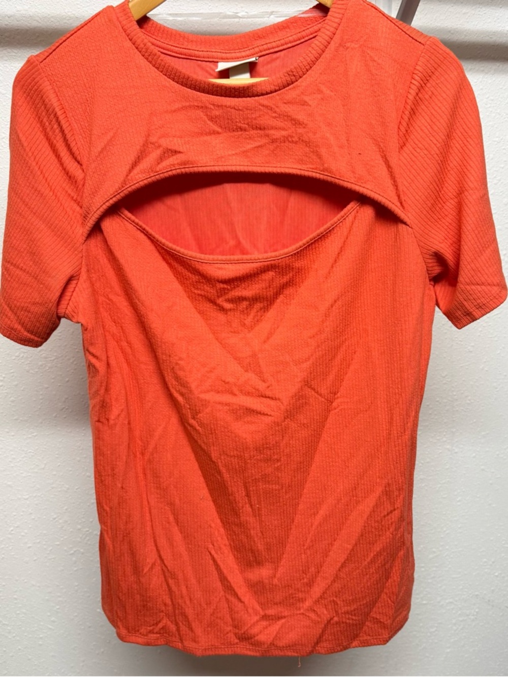 Ava & Viv Coral-Orange Short Sleeve Cutout Top